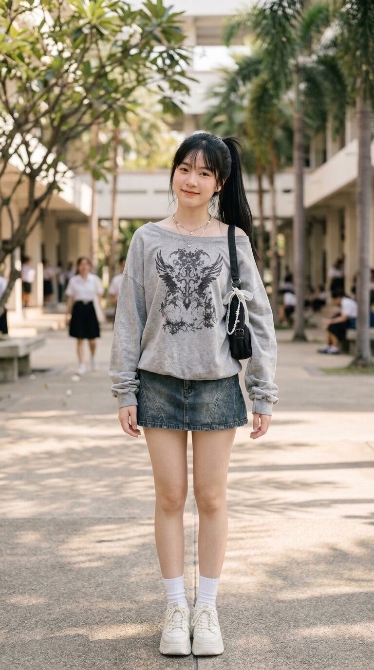 ตัวละครเดิมเปลี่ยนเป็นชุดสเวตเตอร์สีเทาตามภาพอ้างอิง